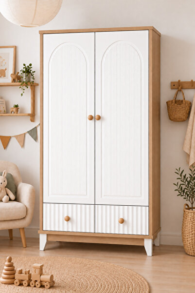 Koza %100 MDF Bohem Ahşap Beyaz 2 Kapılı Bebek&çocuk Odası Gardırop