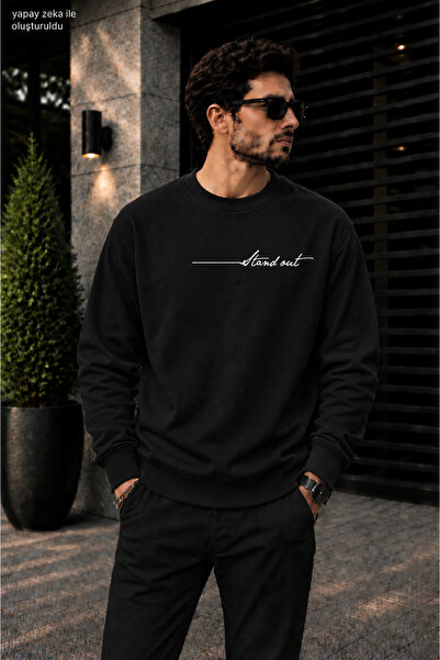 caddekombin Men's Stand Out Calligraphy Written Crew Neck Casual Regular Fit ...
