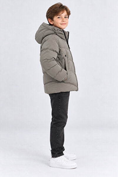 AHENGİM Boy's Hooded Inflatable Coat with Zipper Pockets Winter Coat Navy Blu...