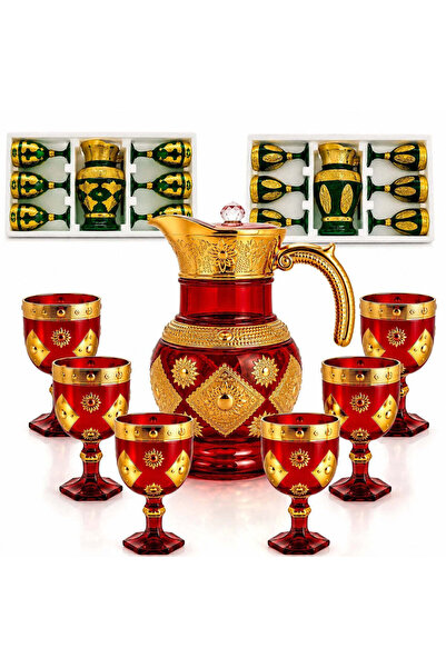 JML Carafă 25x15cm, cu 6 Pahare 13cm din Sticlă, Model Lux Oriental, Diferite...