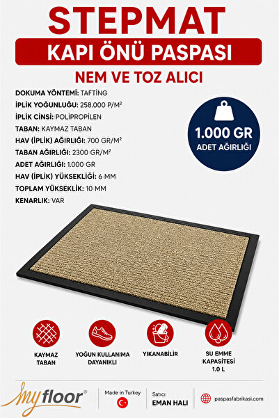 Myfloor مزيل الرطوبة ومسحوق الغبار، ممسحة أرضية من مادة PVC مع قاعدة PVC وحواف من مادة PVC، سجادة بيج مزخرفة بنسيج مخملي، سجادة باب أمامية من مادة الكوكو الاصطناعية