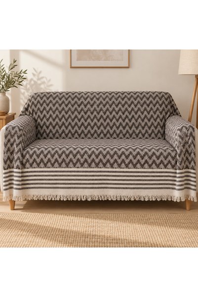 nnevora N Nevora 170X210 cm Tufted Zigzag Patterned Multi-Purpose Sofa Cover and Sofa Shawl