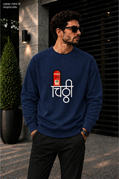 caddekombin Men's Mailbox Illustrated Crew Neck Casual Regular Fit Sweatshirt