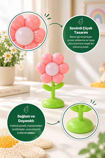 EVONİTA Pembe Çiçek Tasarımlı Masa Lambası Dekoratif Çocuk Odası Gece Lambası...