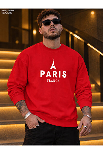 caddekombin Men's Eiffel Tower Illustration and Paris France Printed Crew Nec...