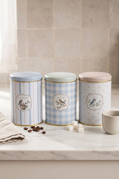 EVLE 3 Piece Round Metal Decorative Box 9 cm X 14 cm / Spring Birds