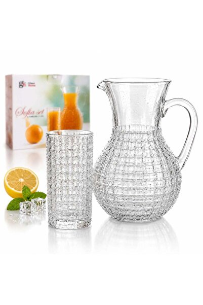 JML Carafa 22cm, cu 6 Pahare 13.5cm, din Sticlă Texturată, Model Împletit