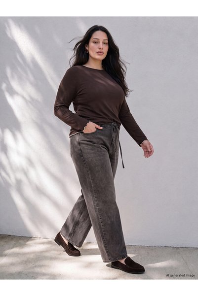 LC Waikiki بنطلون جينز نسائي واسع الساق من LCW CurveBüyük Size Wideleg