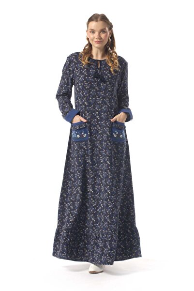Eliş Şile Bezi Μακρυμάνικο φόρεμα Eleni Flannel με βιολετί σχέδιο, χειμερινό ...
