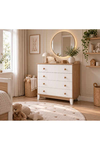 Koza %100 MDF Bohem Ahşap Beyaz Bebek&Çocuk Şifonyer
