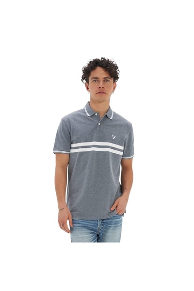 Generic Men's Striped Ribbed Polo Shirt I AE – Classic & Versatile, Grey