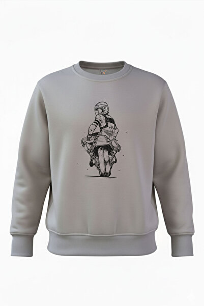 The Baski Motorcycle Drawing Printed Cool Minimal Crew Neck 3 Thread Ribbed 1...