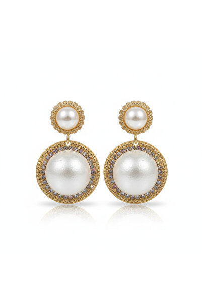 REDz Accessories Cercei statement mari cu perle și cristale, stil vintage lux...