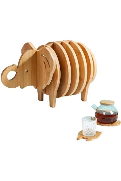 Arabest 8-Piece Splicable 3D Elephant Bamboo Trivet Set,Heat Resistant Placem...