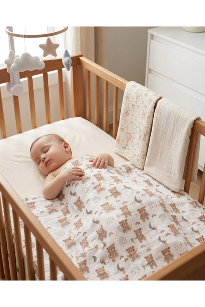 MODALİN 75 X 75 cm 3-Piece Printed Luminous Double Layered 100% Cotton Muslin...
