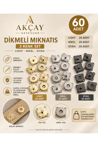Akçay Aksesuar Mıknatıslı Dikilebilen Çıtçıt, Kıyafet Çıtçıtı, Çanta Çıtçıtı,...