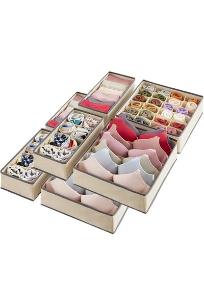 GENERAL U-Home Fabric Basket Style Beige Non-Woven Fabric Foldable 8Pcs Close...