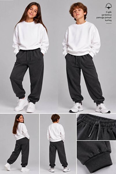 mirkidsclub Unisex Kids' 3-Thread Non-Brushed Sweatpants – Cotton Oversize Jo...