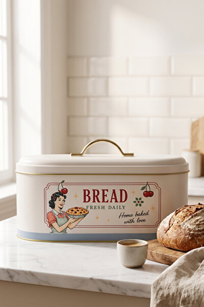 EVLE Oval Metal Ekmek Kutusu 7 Litre, 17.8 x 33.8 x 15.2 cm