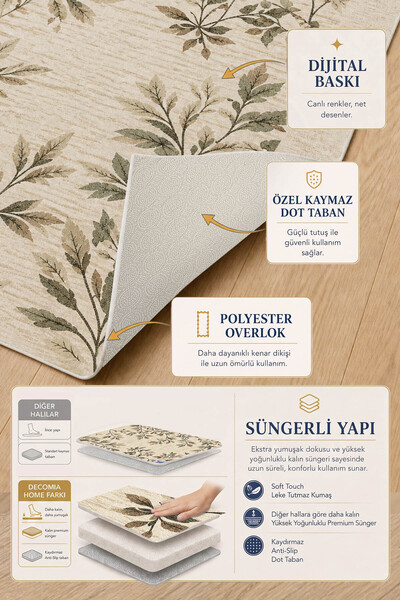 Decomia Home Dijital Kaymaz Yıkanabilir Modern Yolluk Mutfak Halısı Salon Halısı Koridor Halısı