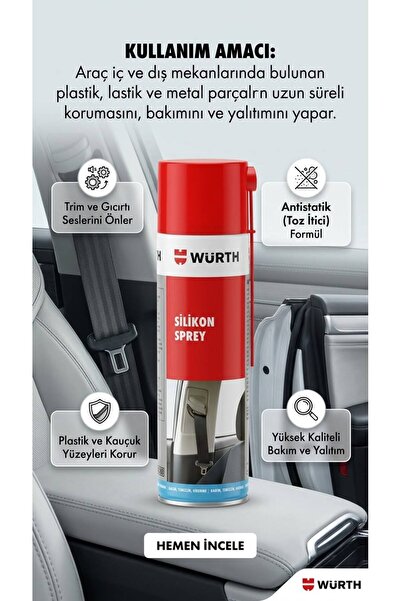 Würth Silikon Sprey 500 ml - Trim Ses Giderici, Emniyet Kemeri Ve Fitil Koruyucu