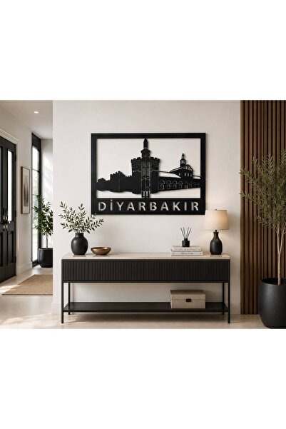 Disa Diyarbakır Silüeti Metal Duvar Dekoru Surlar ve Ulu Cami Temalı Siyah Du...