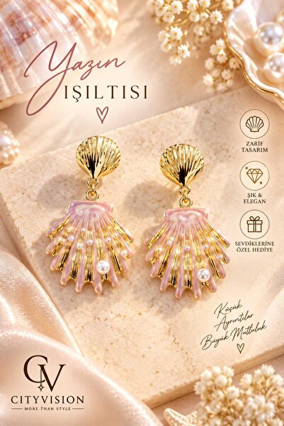 cityvision Sea Shell Steel Tarnish-Free Pink Color Earring Set with Pearls