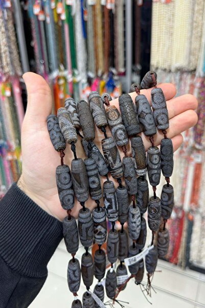 Uçar Doğaltaş Tibet Akik Taşı Silindir Kesim Mat Siyah Beyaz 15x40mm Doğal Ta...