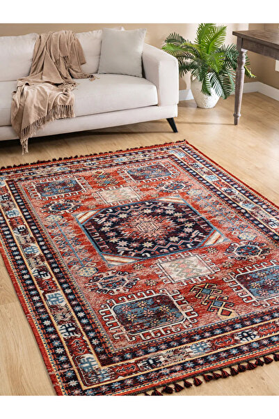 Derya Home Kuman Serisi Saçaklı Kilim Vintage Etnik Desenli Kilim Halı