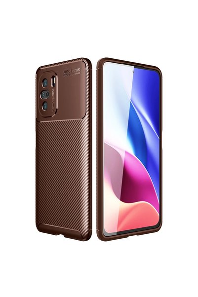 FMA Xiaomi Poco F3 Case Auto Focus Carbon Cover - Brown