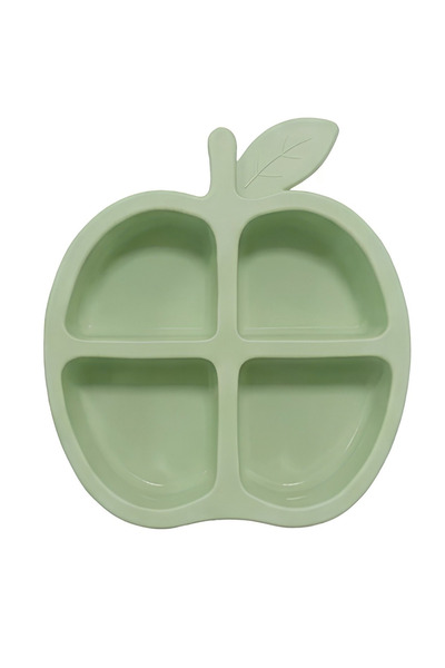 12den Elma Figürlü 4 Bölmeli Bebek Mama Tabağı, Ek Gıda Beslenme Tabağı Plastik BPA Free Yeşil