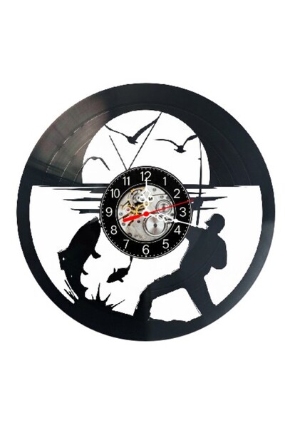 OEM Decorative wall clock made from vinyl record, Fishing Fisherman Fish Catc...