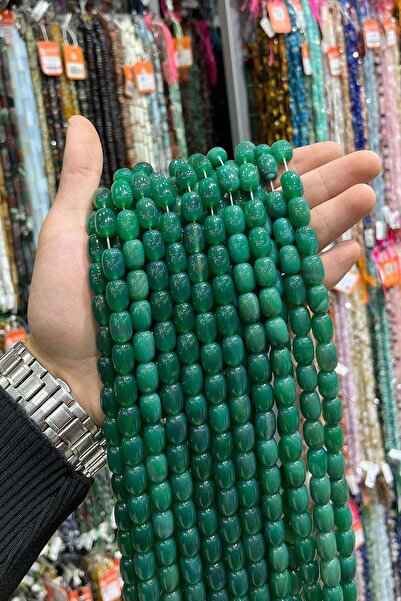 Uçar Doğaltaş Akik Taşı Dikdörtgen Kesim Parlak Yeşil 10x14mm Doğal Taş Dizi