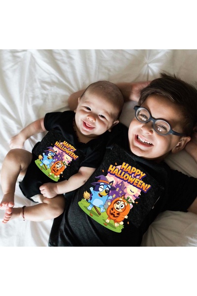venüsdijital Happy Halloween Bluey Halloween Printed Sibling Matching Set T-S...