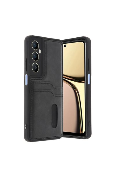 Generic Brand Realme C65 Sara Leather Case with Business Card Holder - Black