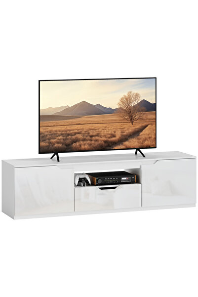 Generic Brand Comodă TV lucioasă pentru televizoare de până la 65 de inci, cu...