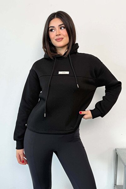 GİYSA Hanorac de damă cu glugă și detaliu tip stopper, negru - 27K 2733