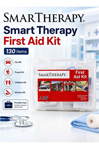 SMART THERAPY First Aid Kit 130 Items with 104 Waterproof Plasters, 2 Gauza 6...