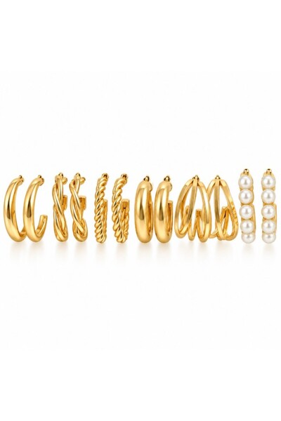 REDz Accessories Σετ 6 ζευγαριών γυναικείων σκουλαρικιών, τύπου Huggie με διπ...