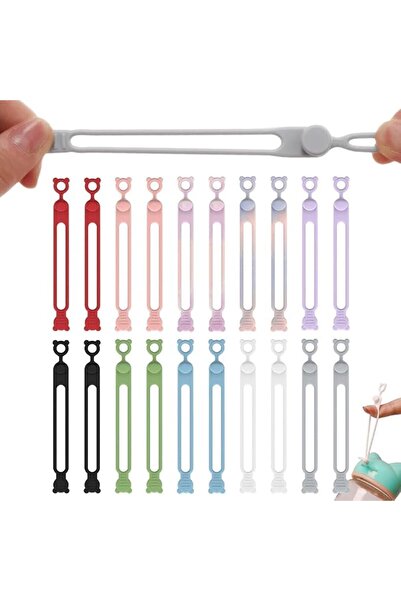 ASKIND 20Pcs Silicone Cable Ties, Reusable Elastic Cord Wraps for Data Cables...
