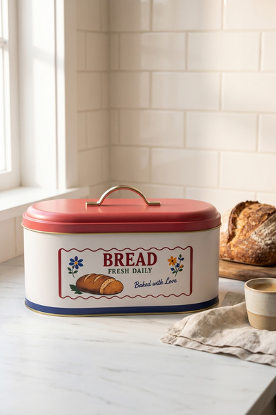 EVLE Oval Metal Ekmek Kutusu 7 Litre, 17.8 x 33.8 x 15.2 cm