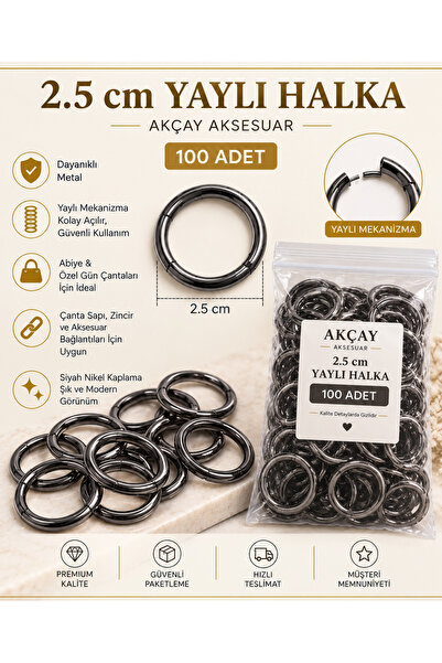 Akçay Aksesuar حلقة زنبركية مقاس 2.5 سم، 100 قطعة من ملحقات الحقائب - حلقة مع...