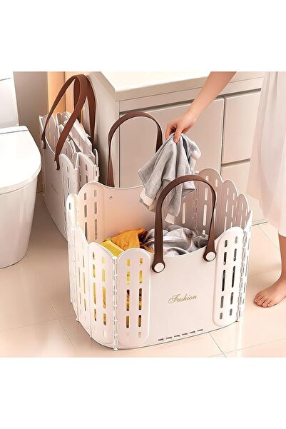 GENERAL Tocokemo 55L Foldable Laundry Basket with Rubber Handles, White, for ...