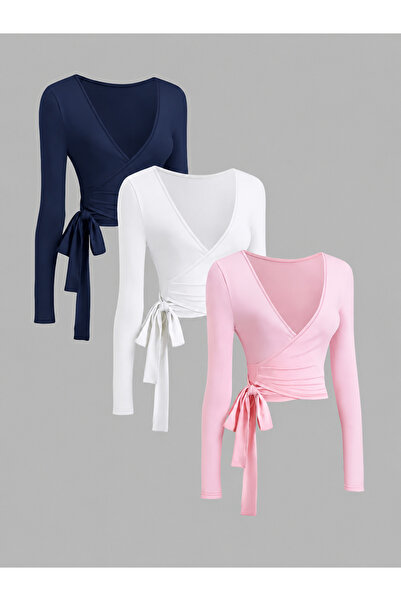 Machetta Women's 3-Piece Low-Cut V-Neck Body with Waist Tie Detail, Comfortab...
