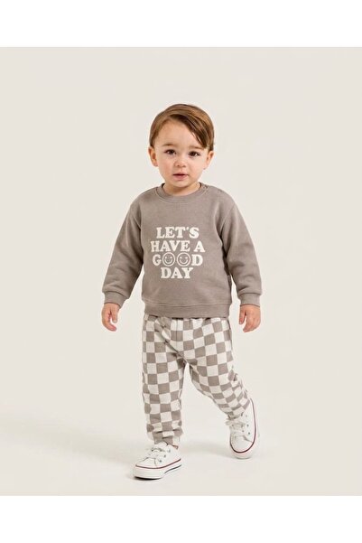 Valia Baby "Let's Have a Good Day" Şardonlu Winter 100% Cotton Baby Boy 2-Pie...