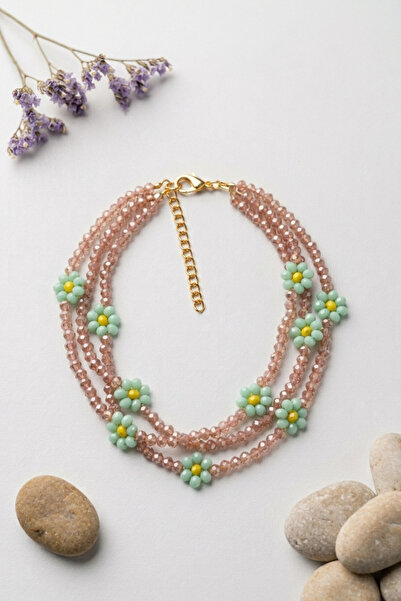 PETEK AKSESUAR Papatya 2 Rows Handmade Crystal Bracelet