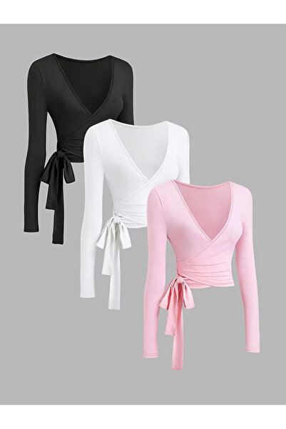 Machetta Women's 3-Piece Low-Cut V-Neck Body with Waist Tie Detail, Comfortab...