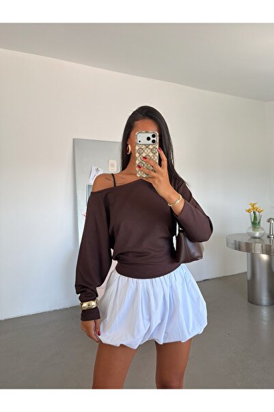 myd Boat Neck Long Sleeve Blouse - Brown