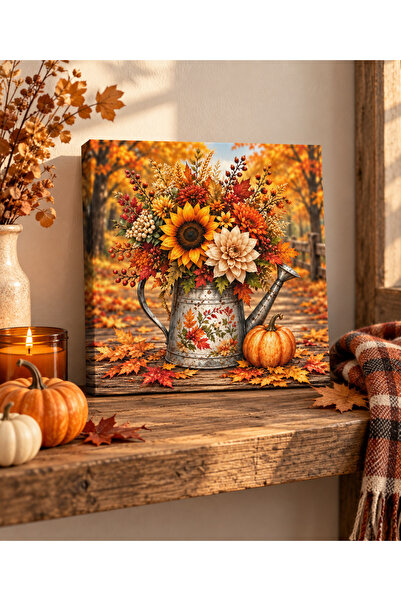 AlohamoraShop Sulama Kabında Sonbahar Çiçekleri Dekoratif Canvas Tablo 20x20 ...