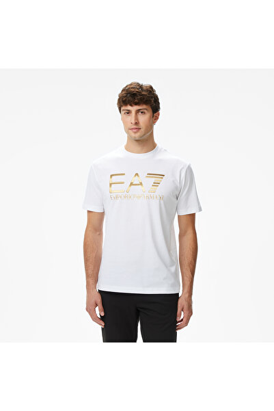EA7 Logo Print Erkek Beyaz T-Shirt